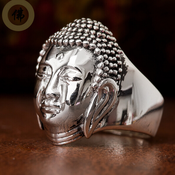 Handmade Buddha Head Sakyamuni Face Silver Ring